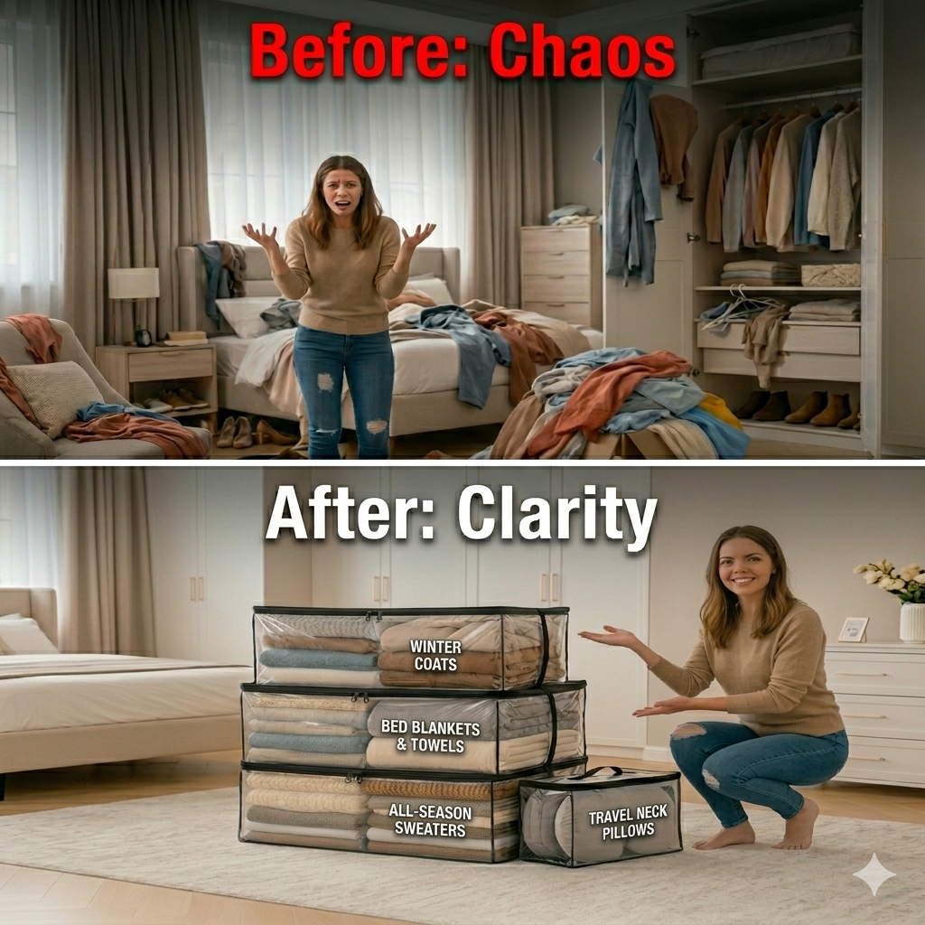 ✨Large Heavy-🛒Duty Thick Clear Storage Bag for Clothes, Moving & Storage💪-Viral
